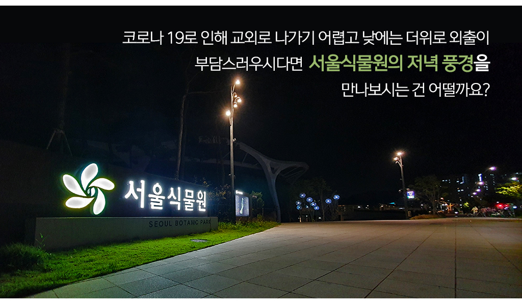 코로나 19로 인해 교외로 나가기 어렵고 낮에는 더위로 외출이 부담스러우시다면  서울식물원의 저녁 풍경을  만나보시는 건 어떨까요?  